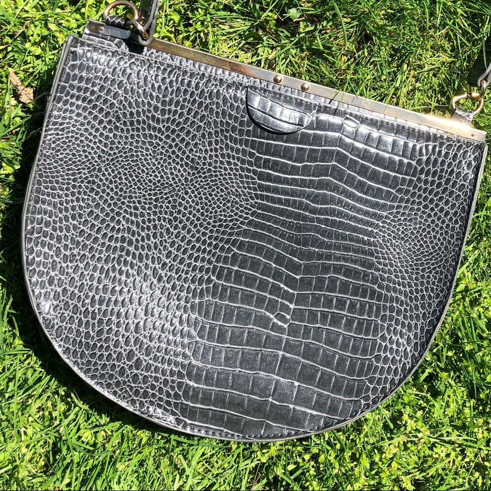 Croc Embossed Gray Crossbody - Picture 5 of 5